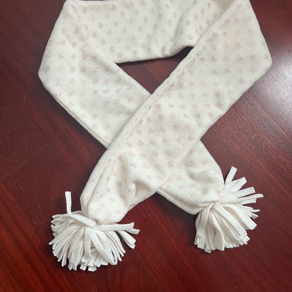 GAP White and Pink Kids Scarf with Pom Poms
